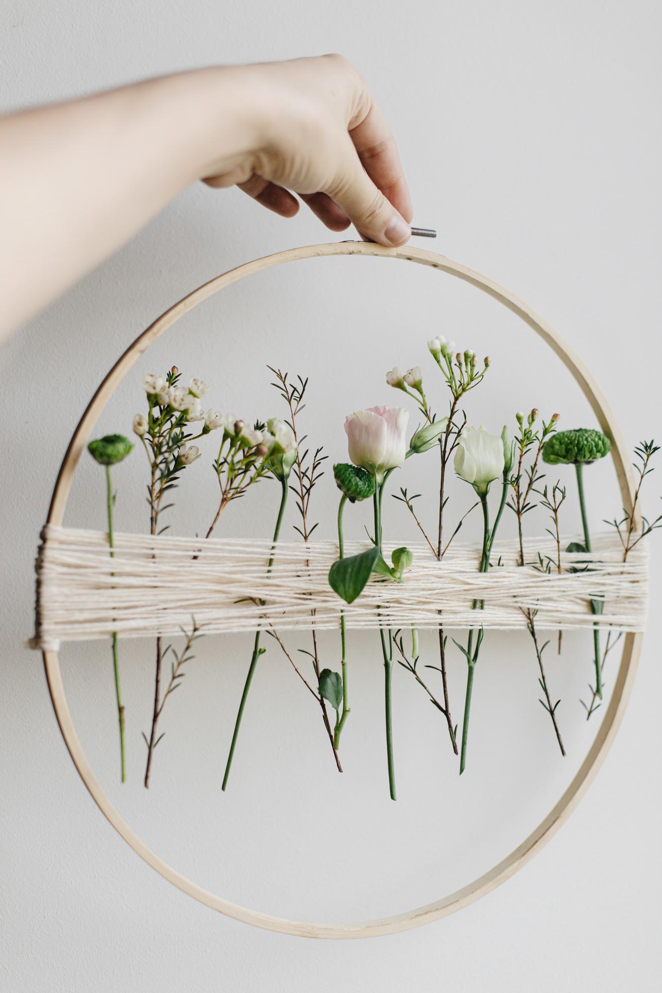 Mini hoop art of birds and vines
